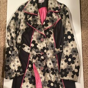 3 Sisters Black and Cream Floral Blazer with Pink Accents
